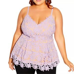 City Chic Peplum Top So Fancy Tank NWT Plus Size 24W Lilac Lace Feminine Floral